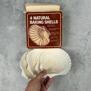 Vintage‎ 4 Natural Baking Shells Coquilles St Jacques Oven Microwave Safe Japan
